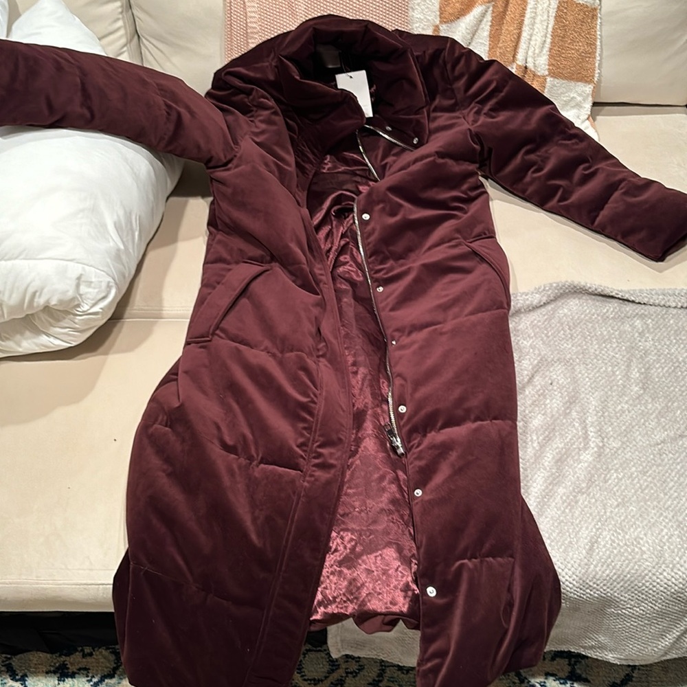 Maroon velvet parka. From ASOS size US 8.never worn -tag still on it.
